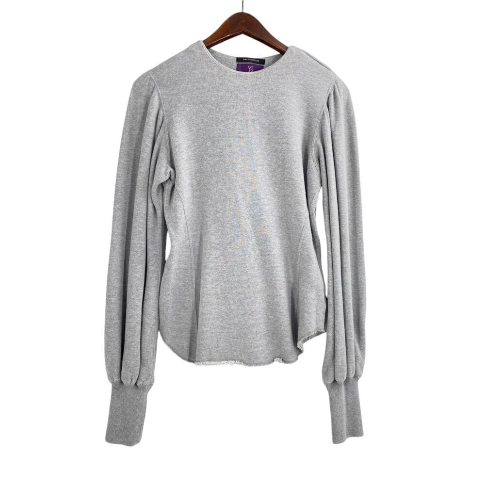 Takeshi Kosaka Y's Gray Puffed Sleeve Cotton Sweater Womens 2 Zipper Shoulder